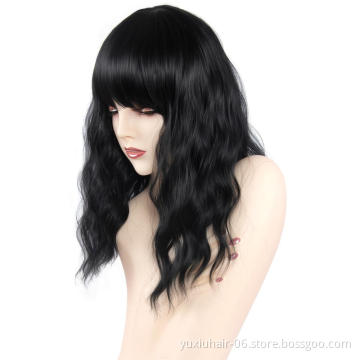 Wholesale 16inch 1B Black Wig , long Heat Resistant body wave Synthetic Wigs For Black Woman
